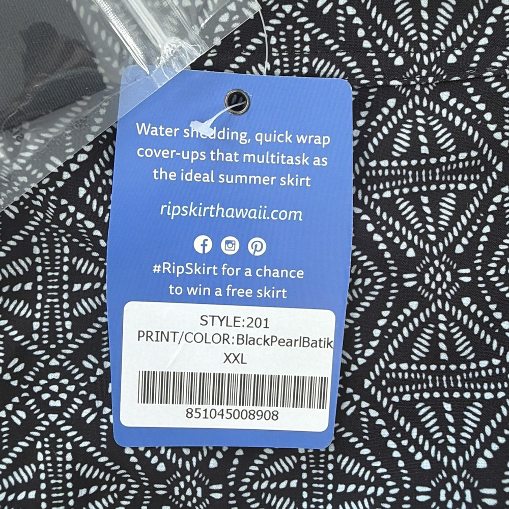 RipSkirt Hawaii Skirt Womens XXL Length 2 Black Pearl Batik Wrap Beach NEW - Picture 3 of 8
